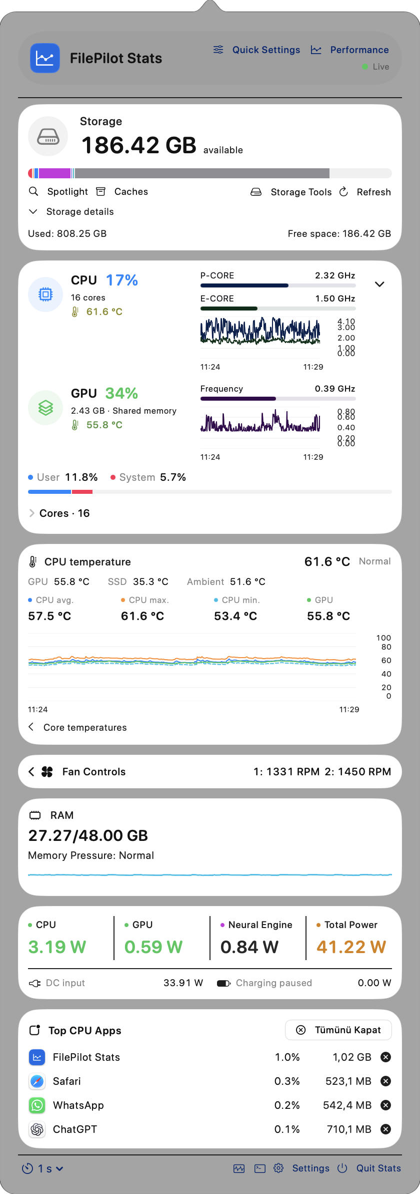 FilePilot Stats — open theme menu bar panel